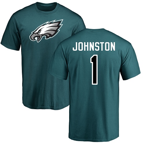 Men Philadelphia Eagles #1 Cameron Johnston Green Name and Number Logo NFL T Shirt